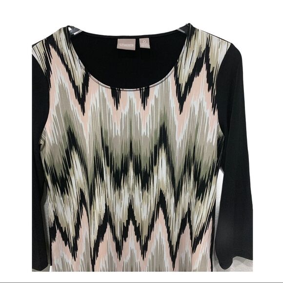 Chico's Zig Zag Pattern Stretch Blouse Top Black - Picture 2 of 7